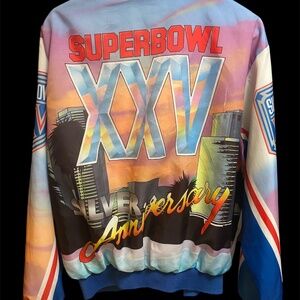 Vintage 1991 Chalk Line Super Bowl XXV Silver Anniversary Satin Jacket L Rare